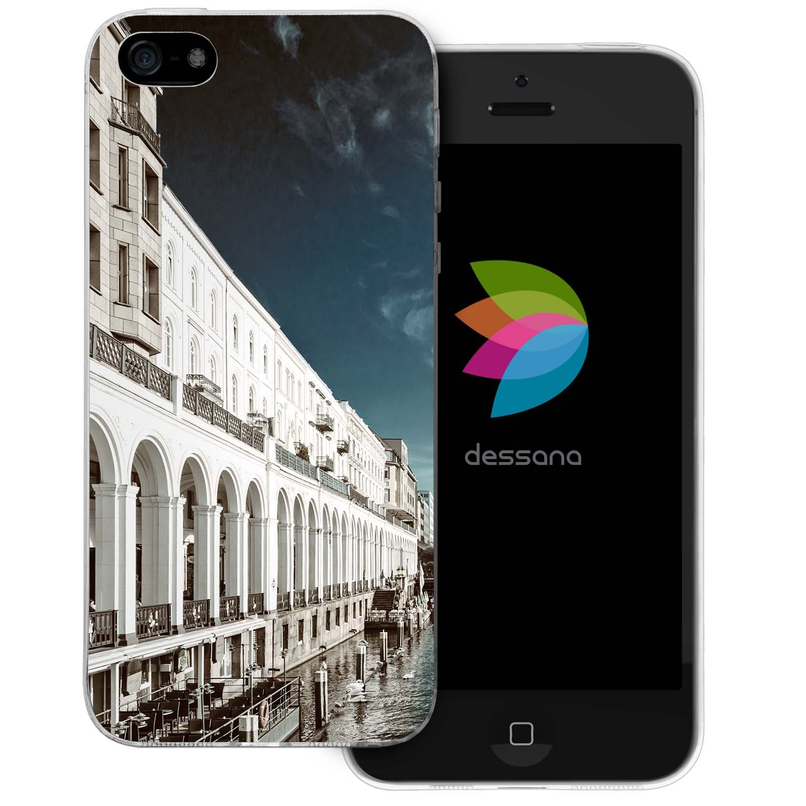 dessana Hamburg Transparent Silicone TPU Protective Case 0.7mm Ultra Thin Phone Soft Cover for Apple iPhone 5/5S/SE Bleichenfleet