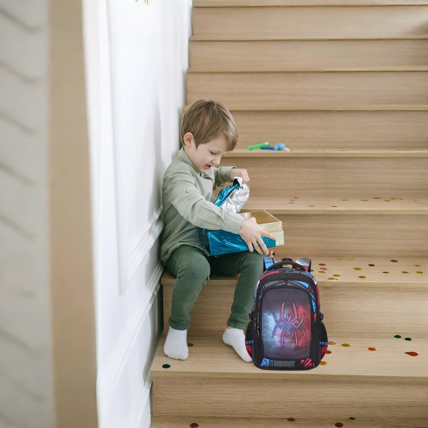 Lmwzh Backpack For Boys Kindergarten Preschool Elementary School Bags Kids Bookbag Waterproof Durable Spider（16Inch）