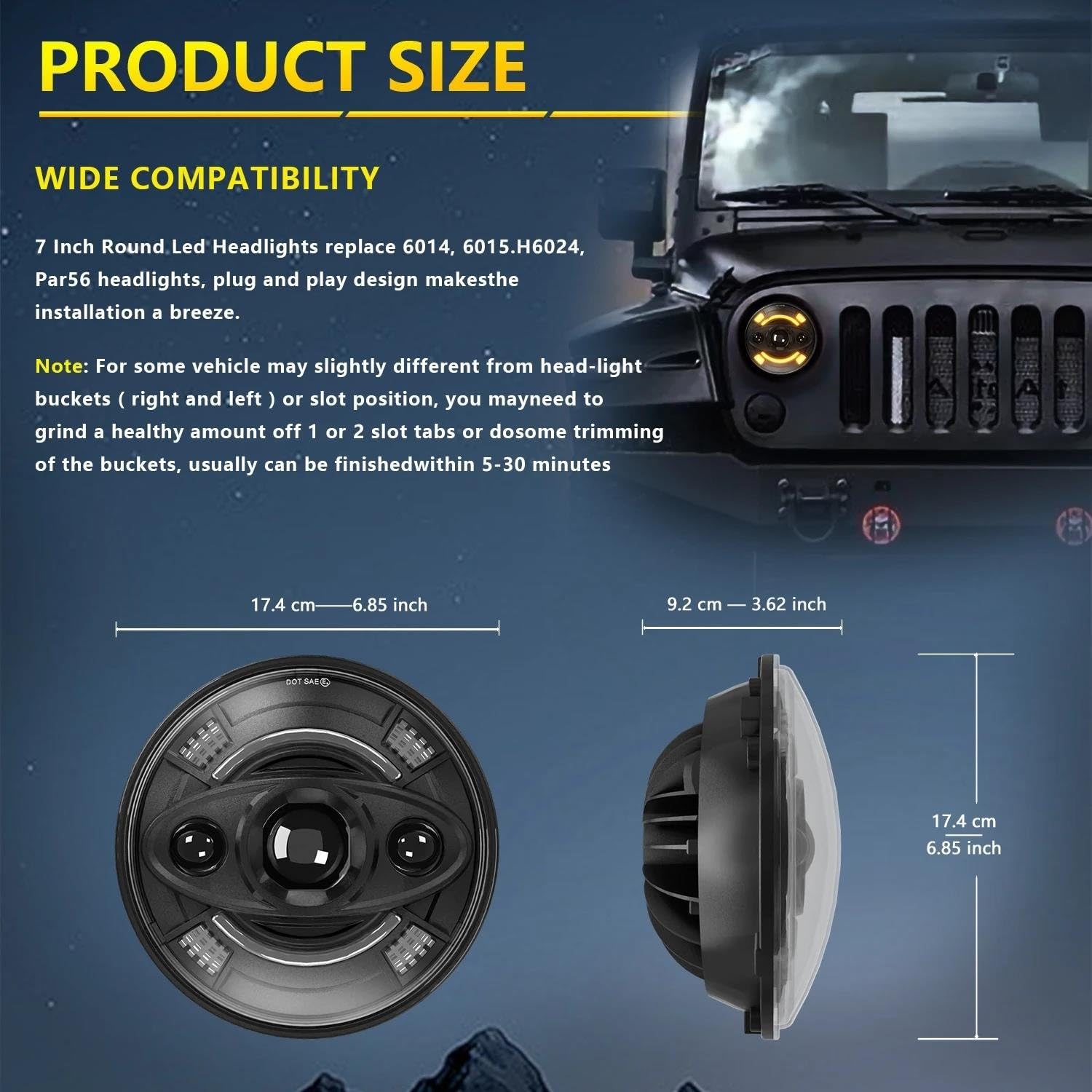 Fari Anteriori Fanale Anteriore Fari Da 7 Pollici Per Fari Per Wrangler Per Jeep Per Fari Rotondi Fari Fuoristrada H4 240W 140000LM 6000K 3000K 24v Per R3(2 pezzi)