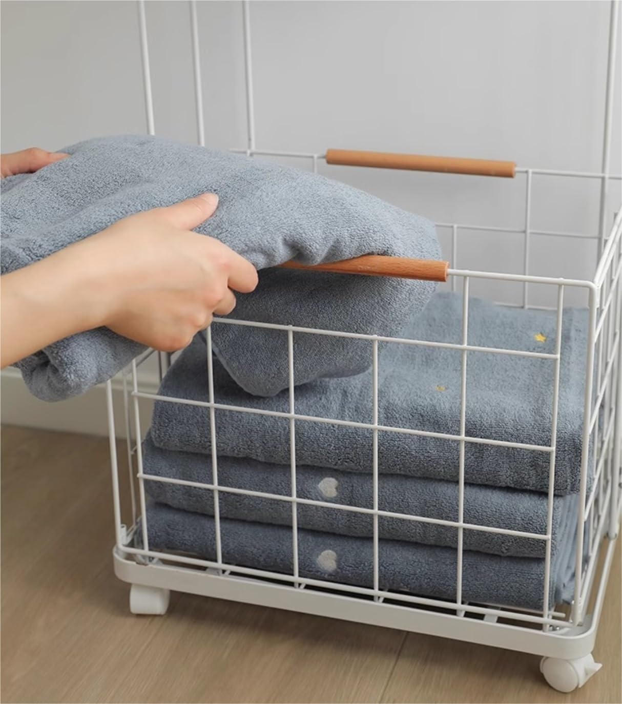 Cesto per Il Bucato Cesto per Biancheria Doppio con Ruote per in Ferro 2 Cesti per Vestiti Rimovibili per Il Bagno del Dormitorio Accessori per Il Bagno