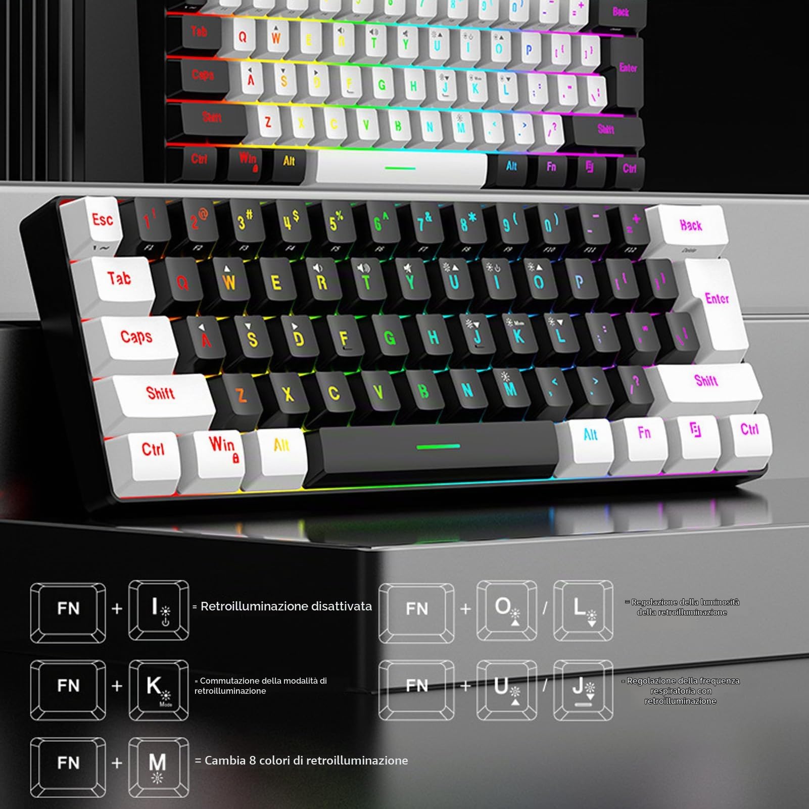 Combinazione Tastiera e Mouse da Gioco Al 60%, Set Tastiera e Mouse Retroilluminati RGB, Mini Tastiera Meccanica a 61 Tasti, Mouse Ottici Ergonomici, Set da Gioco Cablato per PC