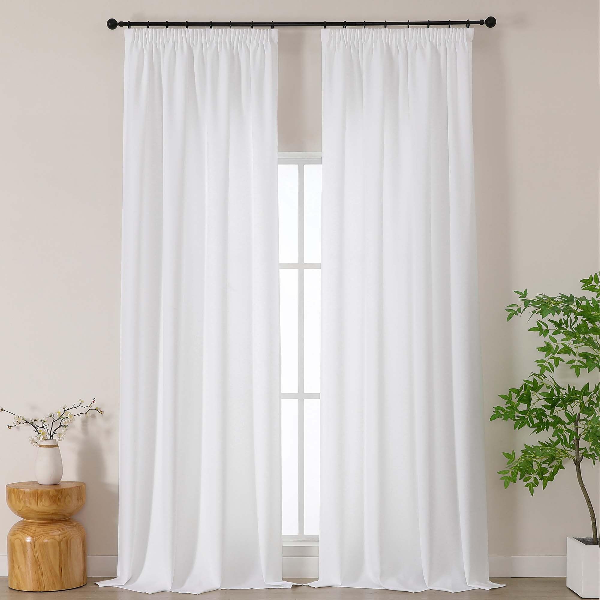 Simplebrand Weiß extra Lange Boho Gardinen in Leinenoptik, 2er Set H 300 x B 140 cm, halbtransparente Gardinen mit Kräuselband für Schiene, für Wohnzimmer & Schlafzimmer