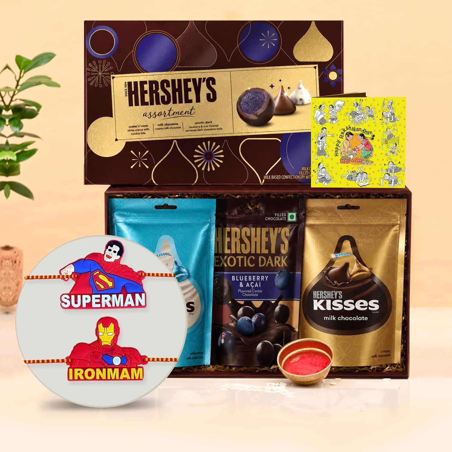 TIED RIBBONS Rakhi For Kids With Chocolates Gift Pack - Set Of 2 Premium Kids Rakhi With Hersheys Kisses Chocolates Gift Pack, 150 Gm-image-5