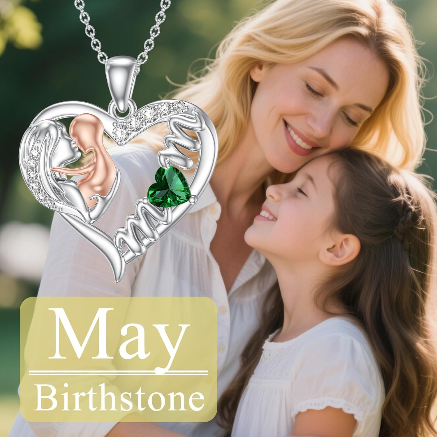 Mom Birthstone Heart Necklace s925 Sterling Silver I Love You Mother Pendant Necklaces Mothers Day Jewelry Gifts for Grandma Women Wife, 16"+2" Inches - Image 5