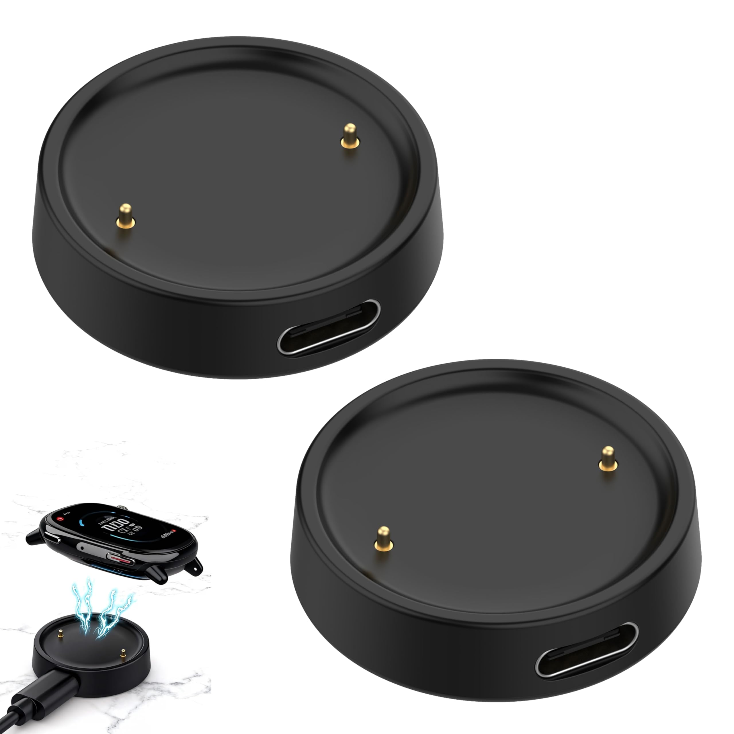 Type-C Adapter for Amazfit Active 2/Amazfit Bip 6 Charger, Compatible with Amazfit Active/Amazfit Bip 6 Smart Watch, Wireless, Black (2 Pack)