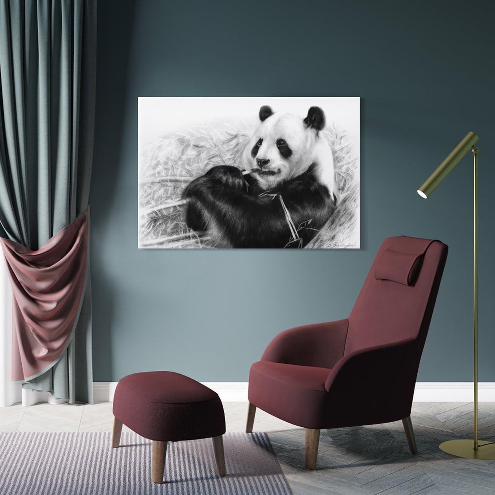Junmoney Panda(2) Decorative Wall Artwork, 24x36inch(60x90cm), for Study, Office Or Focused Interiors, A Smart Decor Choice for Study Walls
