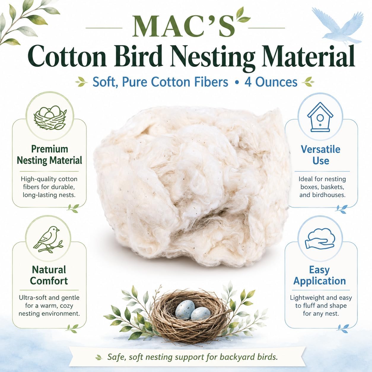 MAC'S Cotton Bird Nesting Material, 4 Ounces image 2