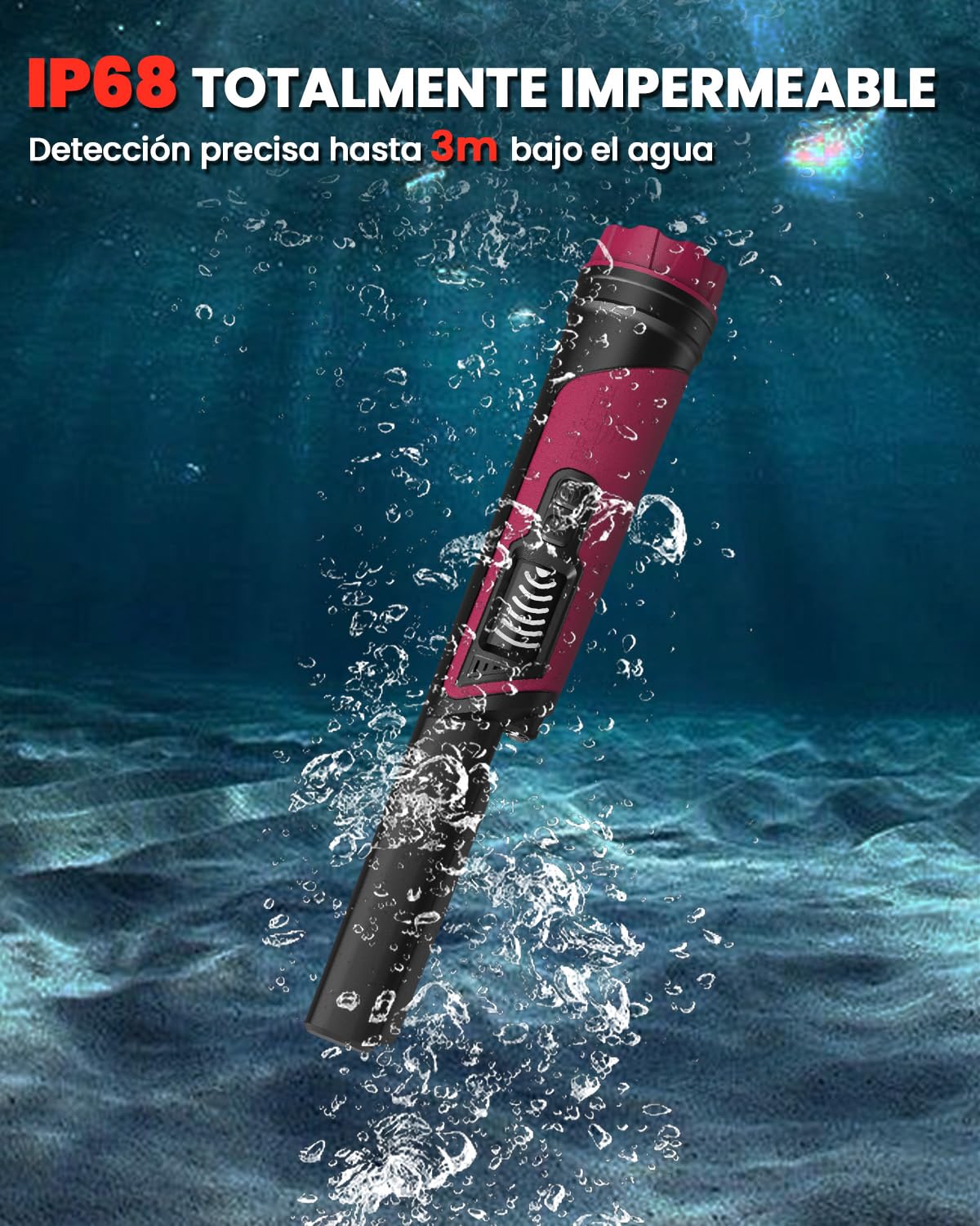 DR.ÖTEK Pinpointer Detector de Metales de Mano, IP68 Totalmente Impermeable Pinpointer de Mano con Pantalla LCD Novedosa Función de Cancelación de Interferencias, Alta Sensibilidad, 3 Modos de Alerta