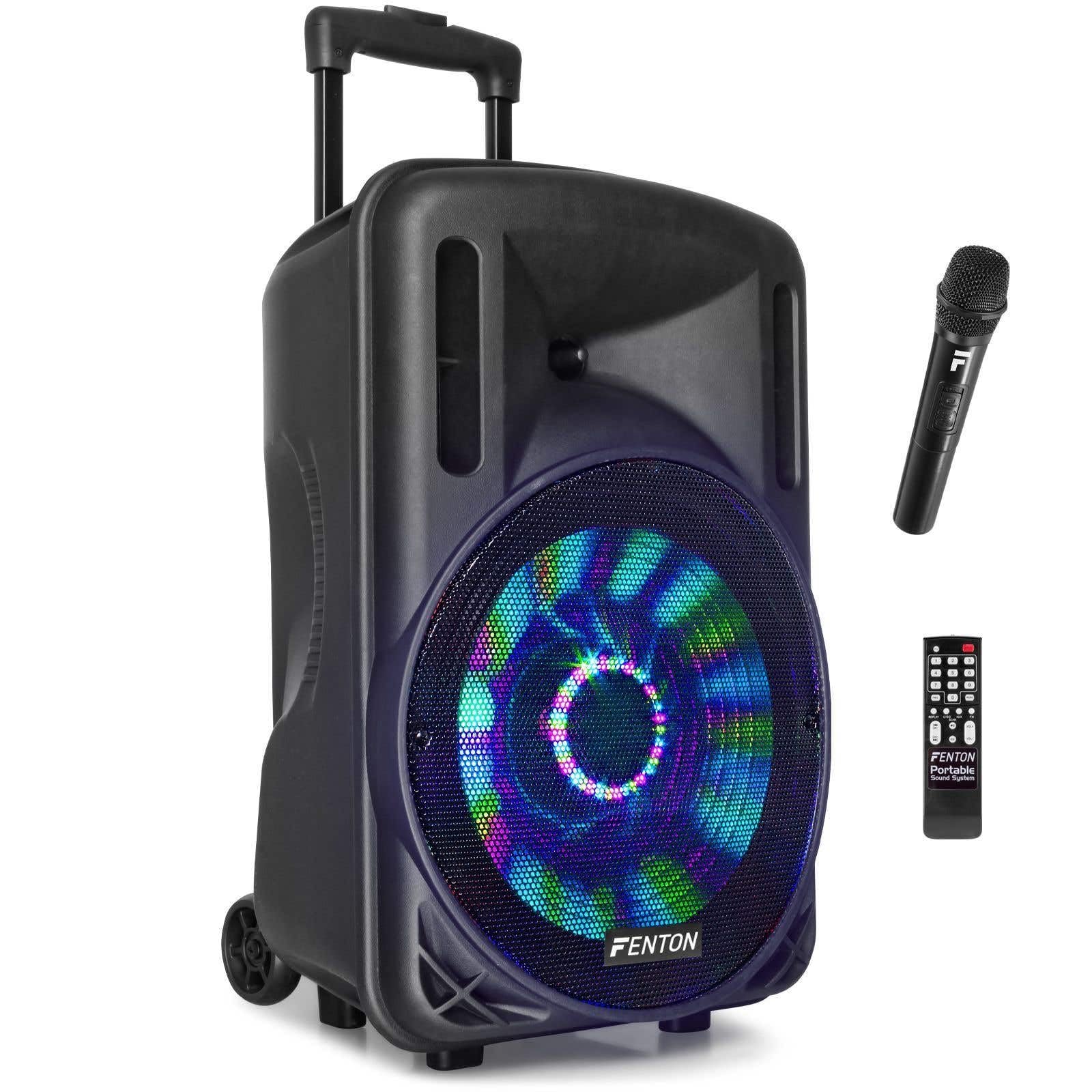FENTON FT12LED Cassa Attiva 12” 700W BT/USB/SD/AUX LED Batteria Trolley