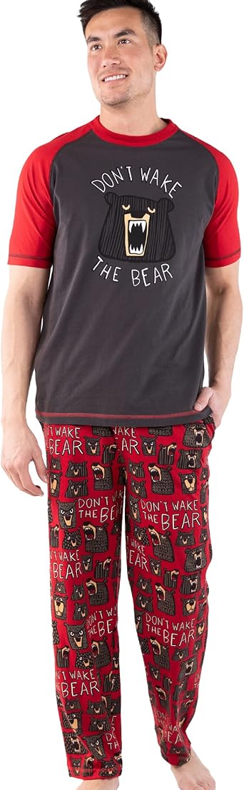 Lazy One Pajama Sets For Men, Short Sleeve Cotton Pajama Shirt and Pants