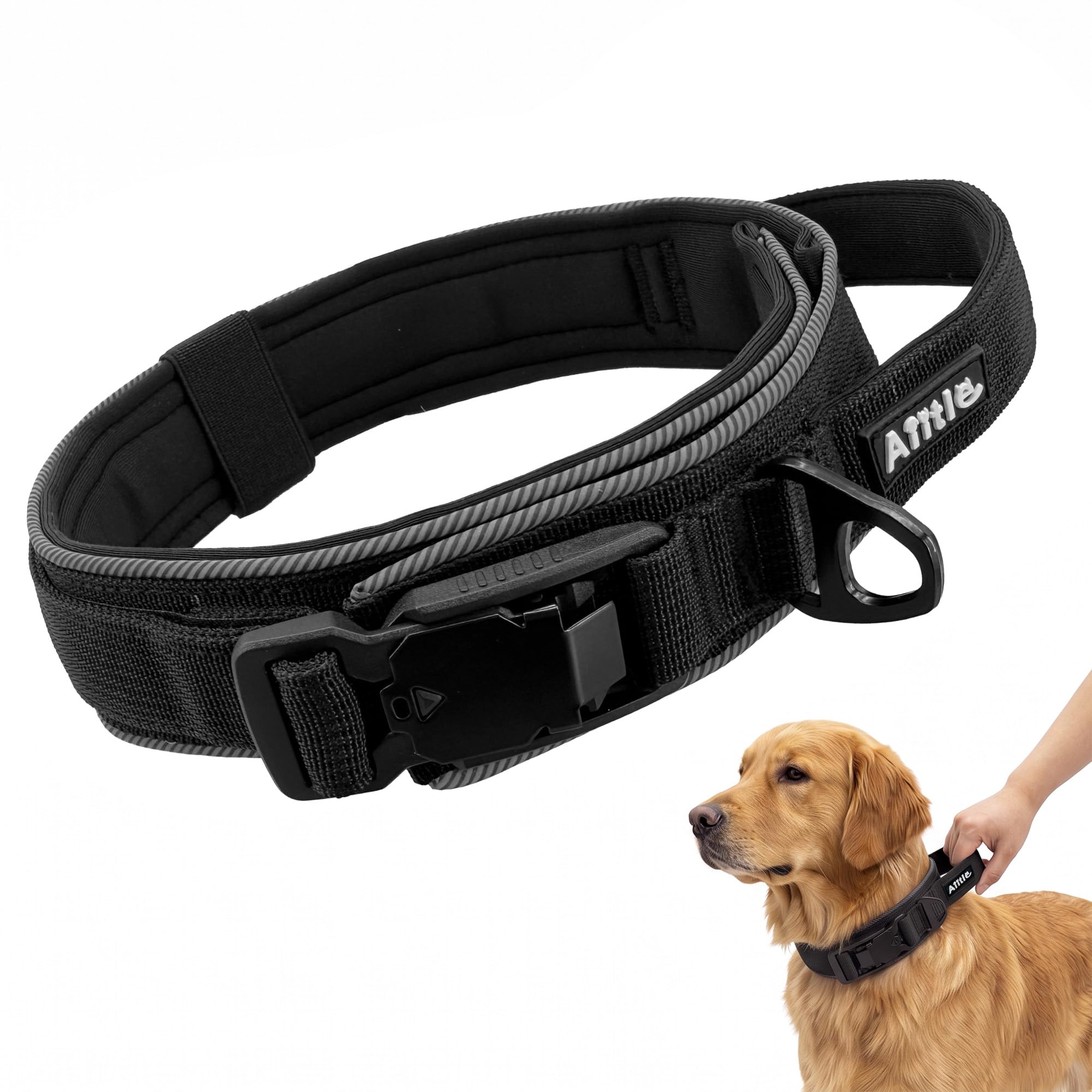 AIITLE Tactical Dog Collar with Magnetic Buckle for Medium Dogs, Black M