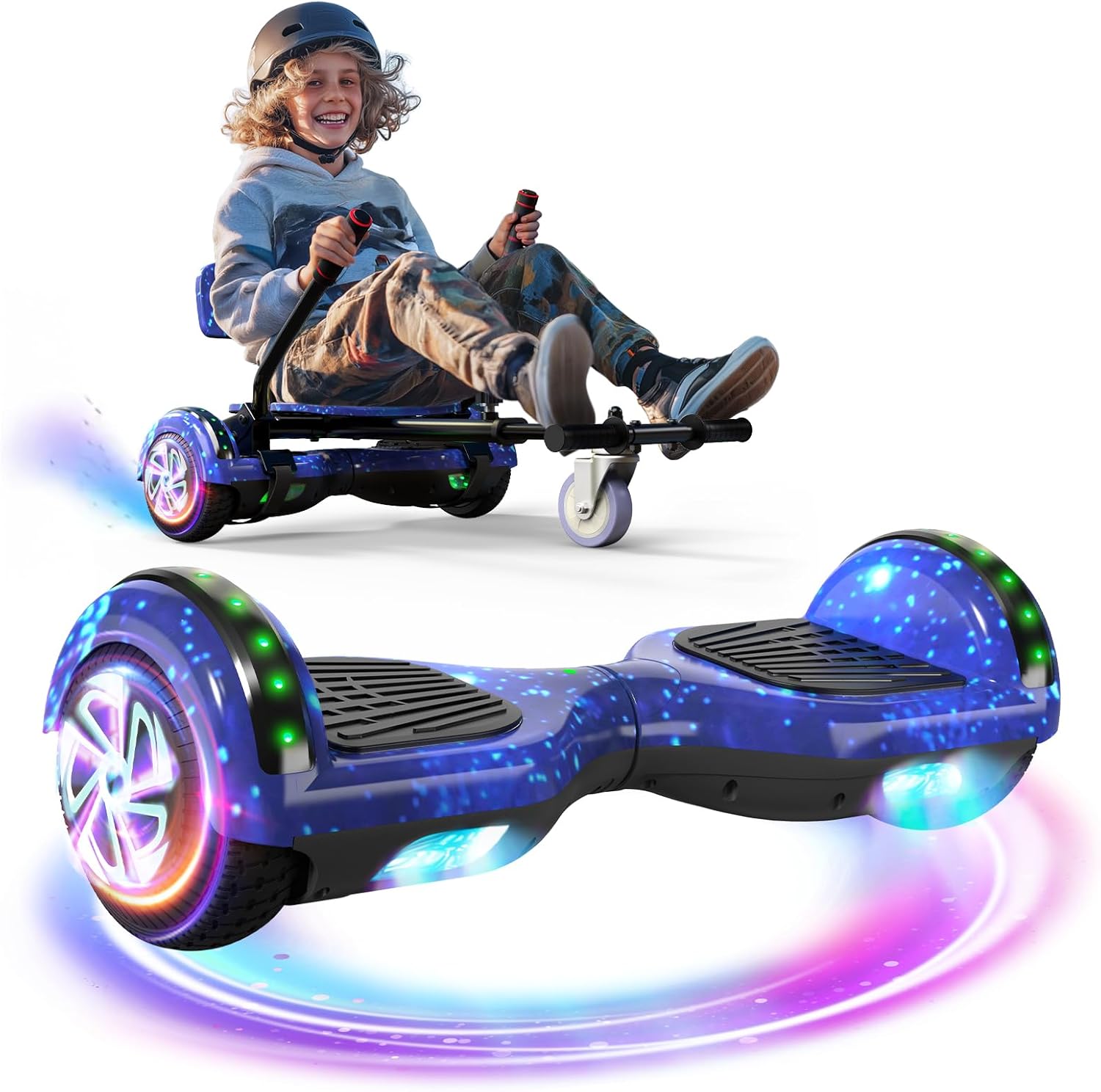 Scooter Seat Attachment, Scooter with Go Kart for Kids Boys Girls Adults, LED Lights, Bluetooth(Include Go-Kart)