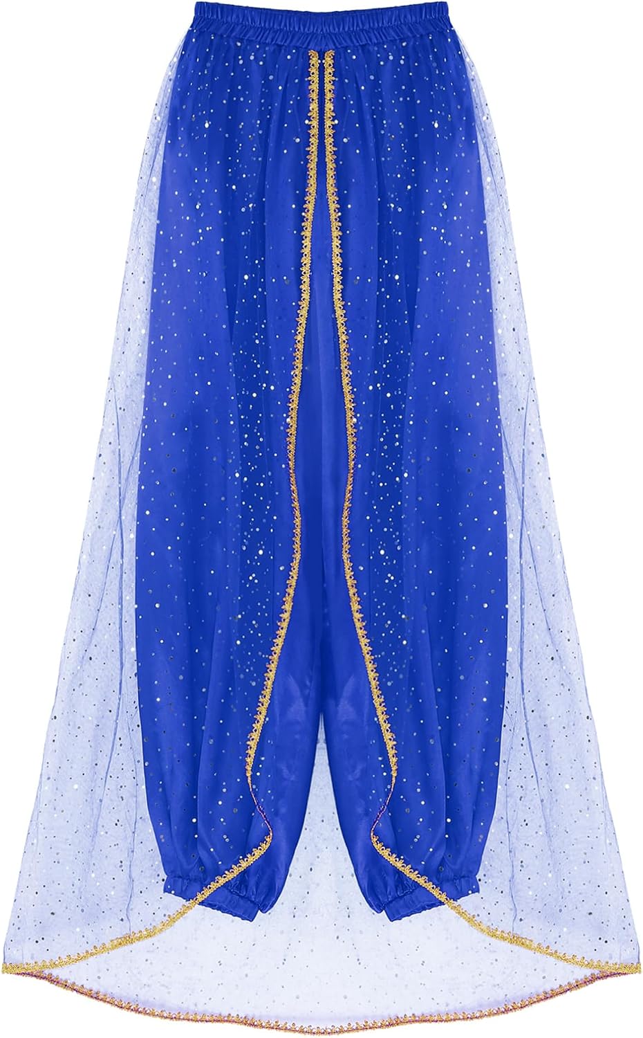 ranrann Belly Dance Pants for Women Indian Dance Gold Trim Sequined Skirted Bloomers Trousers