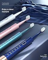 Vista 5 de Cepillo de dientes eléctrico sónico AJELU para adultos, cepillo de dientes sónico recargable por USB con 8 cabezales de cepillo, temporizador