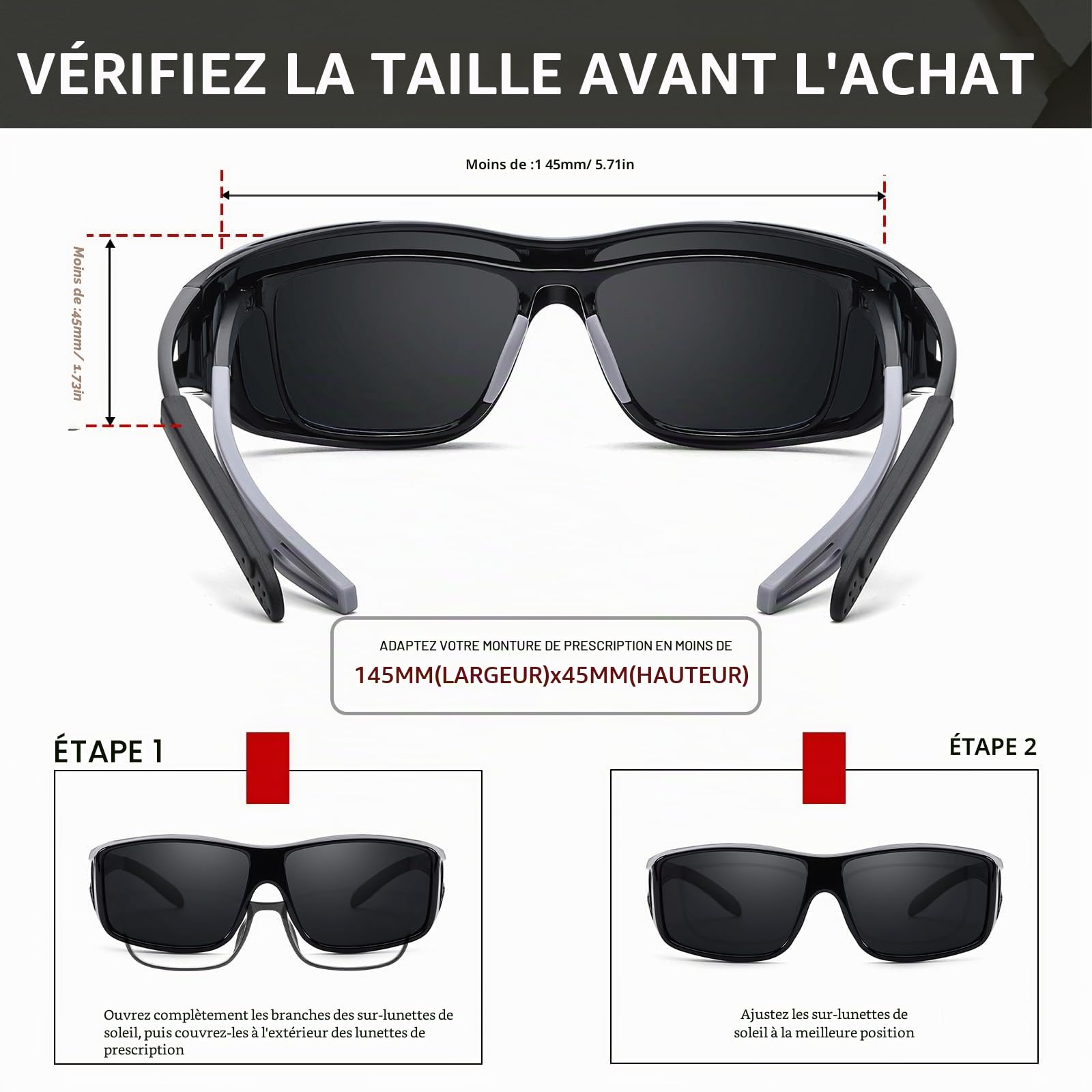 TJUTR Surlunettes de Soleil Polarisées Sur-Lunettes de Soleil pour Femme et Homme - Anti-éblouissement - Conduite, Cyclisme, Sport et Loisirs - Protection UV400