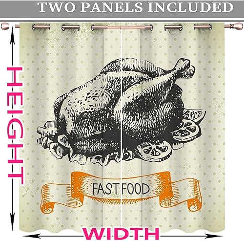 Miniatura 3 de Cortinas retro de graffiti de pollo para habitación, con ojales en la parte superior, cortina de puerta de larga longitud, caída de 63 pulgadas de