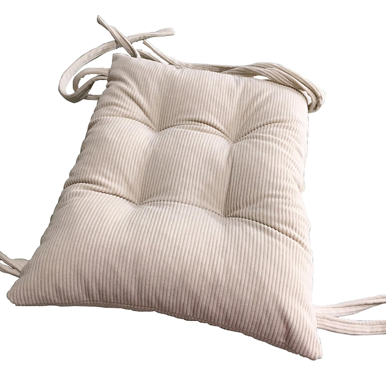 Genérico Cojín de Asiento de Pana Gruesa, Color sólido Silla cojín Antideslizante Comedor Silla Almohadillas con Lazos, Estudiante Rectangular Taburete Cojín(30x40cm(12x16inch), Beige)