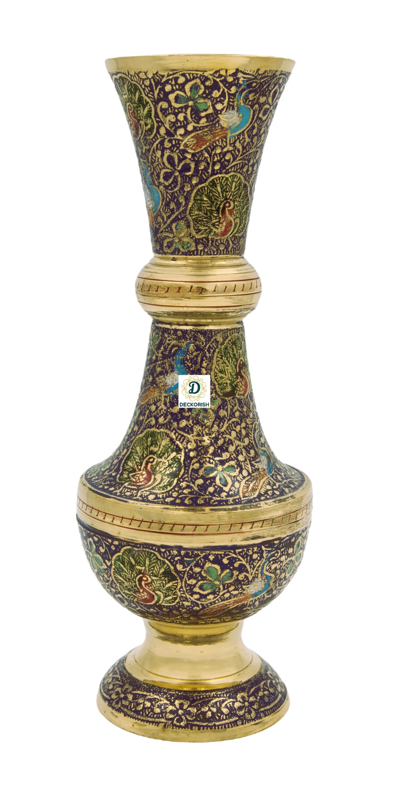 D DECKORISH Brass Navy Blue Flower vase Arbi Pattern, Pot for Home Decoration & Living Room Decor, Handcrafted Jar 21 cm-image-37