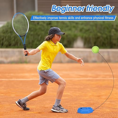 Miniatura 5 de Paquete de 2 raquetas de tenis para niños de 21 pulgadas con entrenador de tenis, pelotas de rebote, equipo de entrenamiento de tenis, juego de