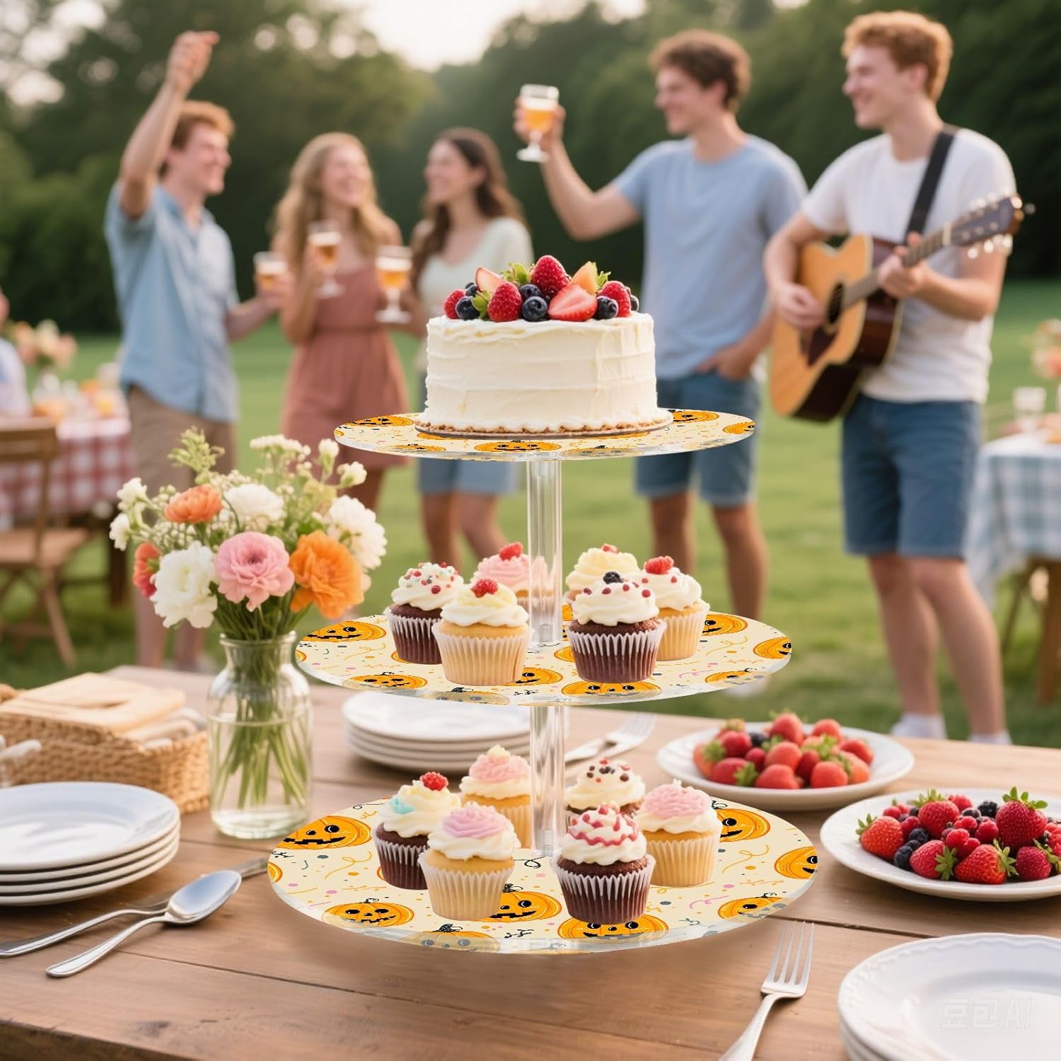 Pumpkin 3 Tier Acrylic Cupcake Stand, Cupcake Stand for 34 Cupcakes for Weddings, Christmas,Holidays,Parties,Birthday,Printed Cupcake Tower 23300225