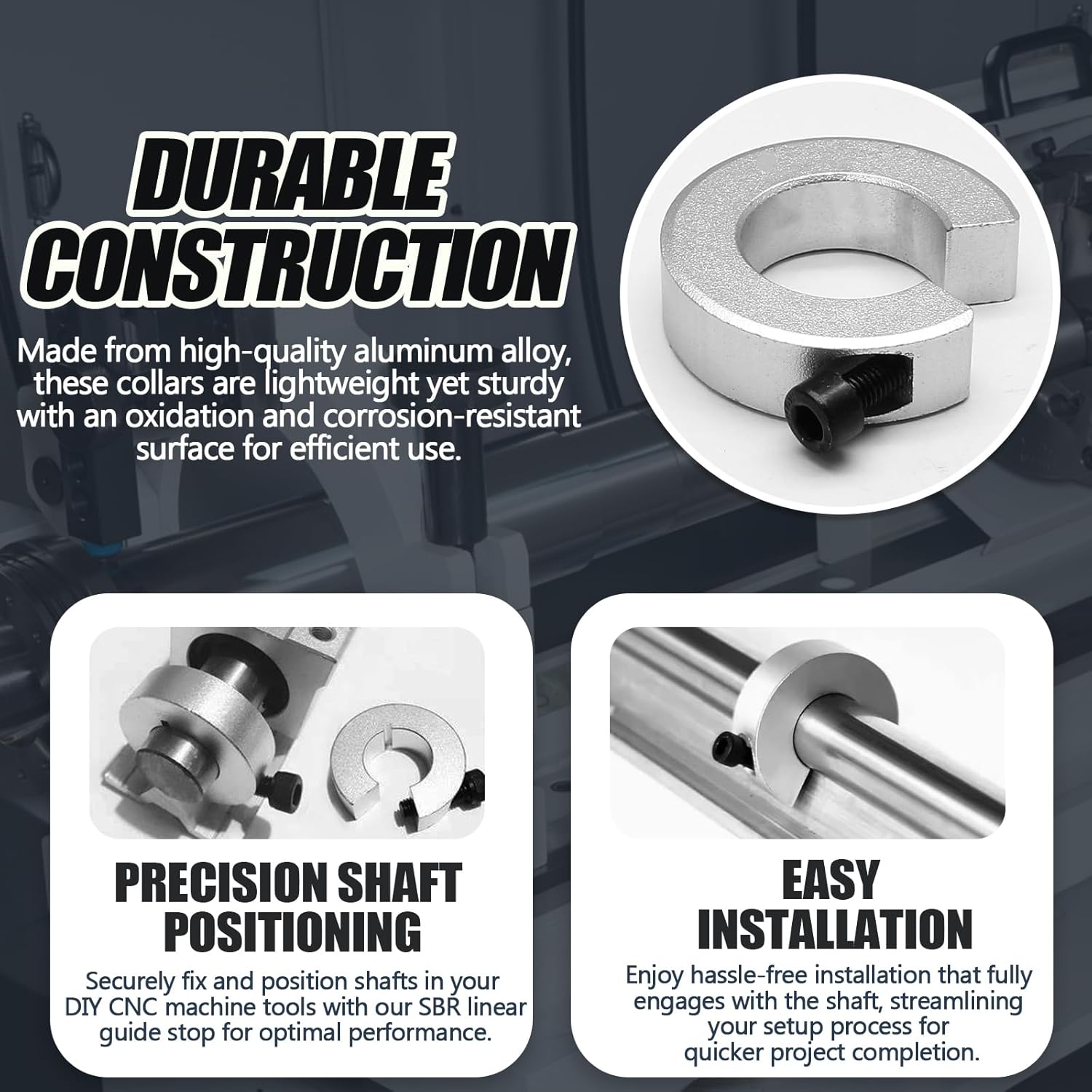 4PCS Shaft Collar for SBR20, 20mm Bore 40mm OD 12mm Thickness,Aluminum Alloy Locking Collars Clamp-On with M5 Set Screw, Anodized Linear Rail Stop for CNC and Linear Motion Systems