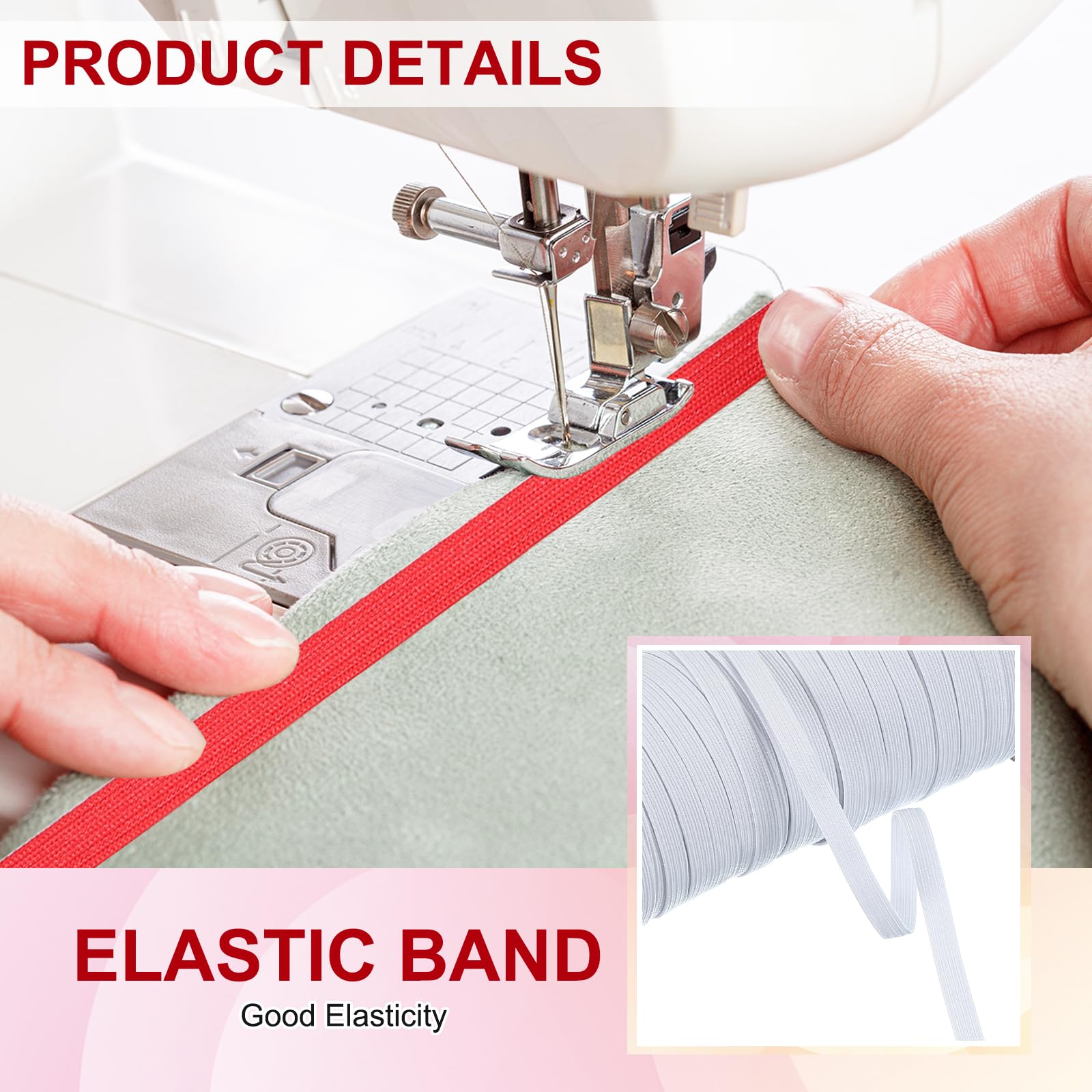 PATIKIL Elastic Bands 6mm x 45 Meters, Polyester Flat Elastic Cord Stretch Strap for Sewing Crafting DIY White - Image 4