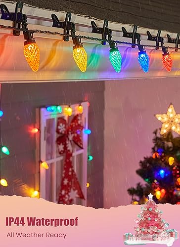 Miniatura 2 de Luces LED C9 de Navidad para exteriores, 68 pies, 100 luces LED de fresa con 100 abrazaderas de resorte, impermeable, grado comercial, extensible,