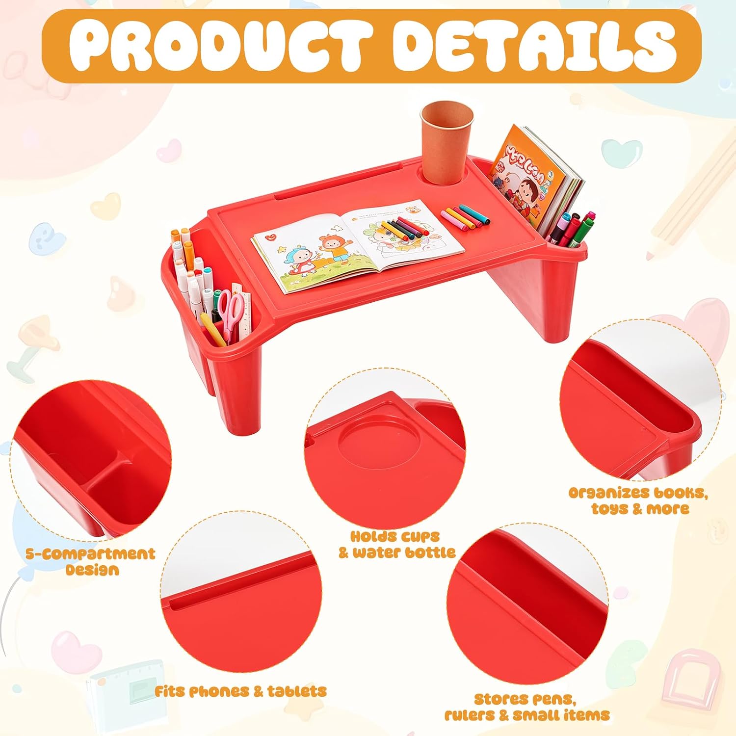 10 Pcs Kids Lap Desk Tray Bulk, Portable Lap Desk Kids Plastic Table with Side Storage Space, Colorful Lap Tray Bed Table for Students, Classroom, Study, Eating, Laptop & Activities image 3