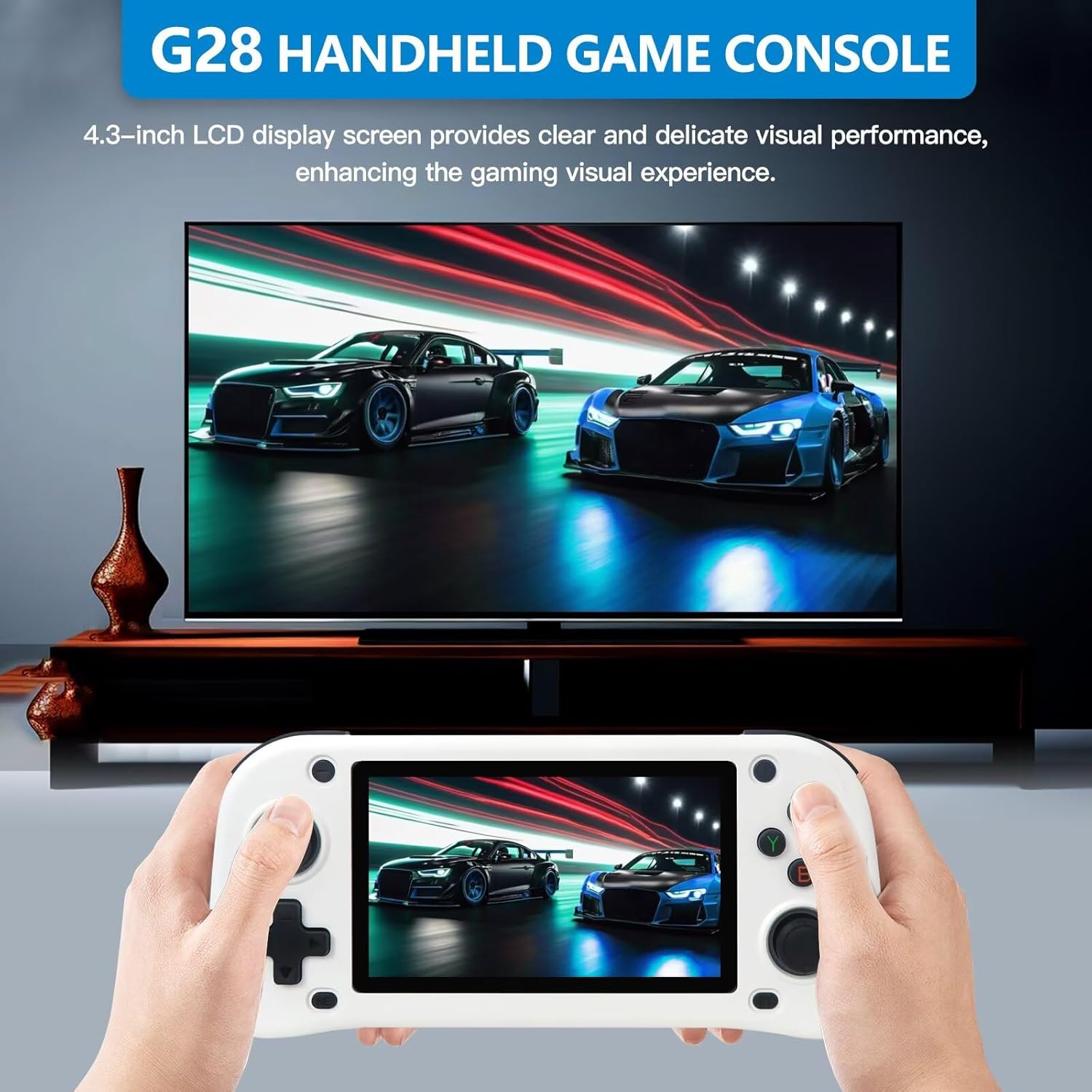 Retro Handheld Game Console with 15000+ Games, HD Gaming Controller, Built-in Multiple Emulators for PS1, for N64, 64GB Storage, 4.3-Inch LCD, TV Output, Long Battery Life(White)