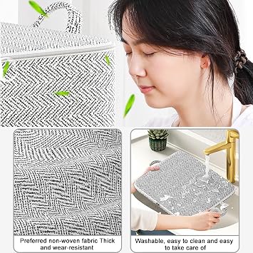 3 Pack Large Capacity Clothes Storage Bags with Zips, Portable Non Woven Closet Organizer Foldable Storage Containers for Comforters Blankets Bedding Wardrobe Storage (150L)