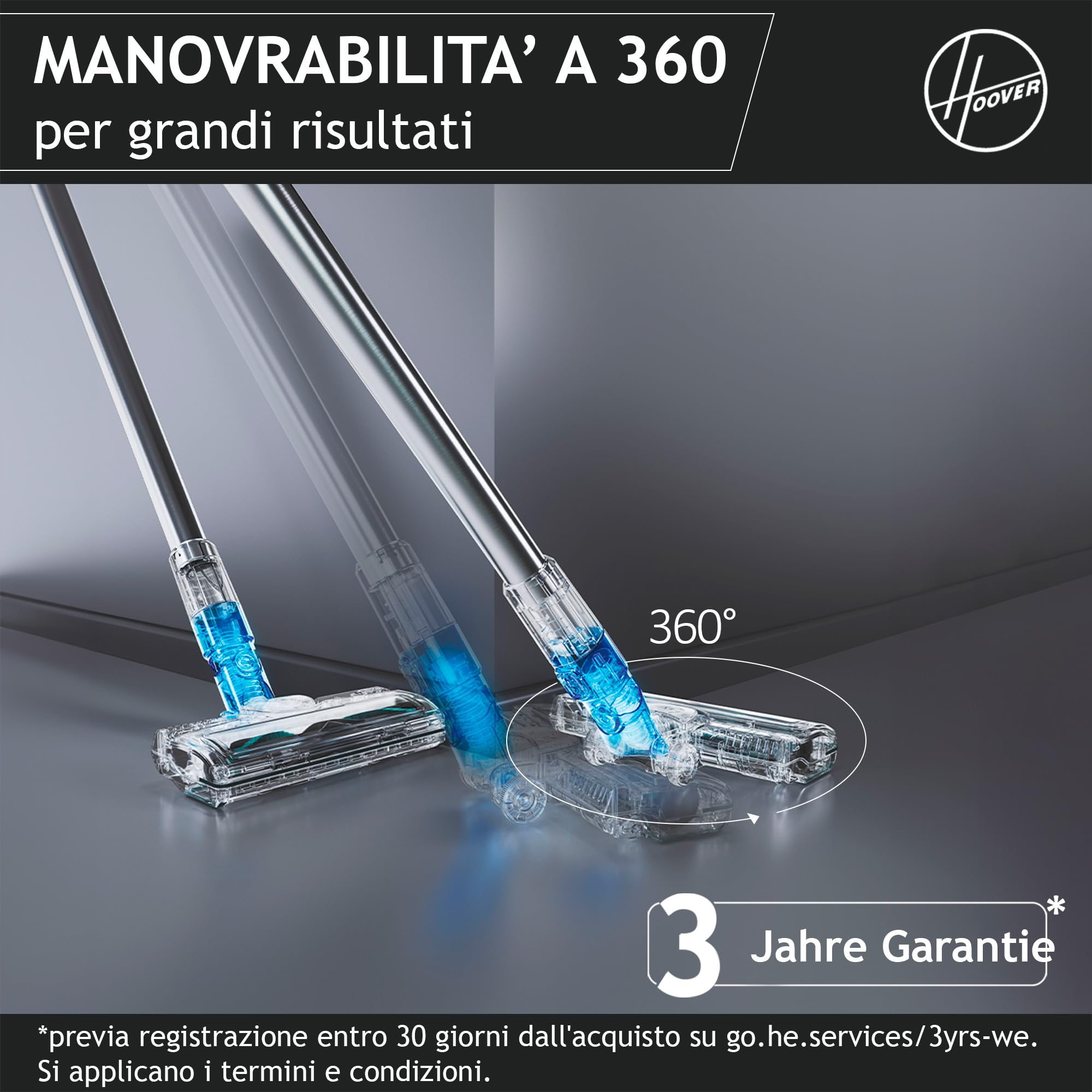 Hoover Pet Edizione Speciale, Aspirapolvere senza fili, manovrabilità a 360° per tutti i tipi di pavimenti, spazzola anti-groviglio con luci LED e mini turbo spazzola per i peli di animali [HF416BF]