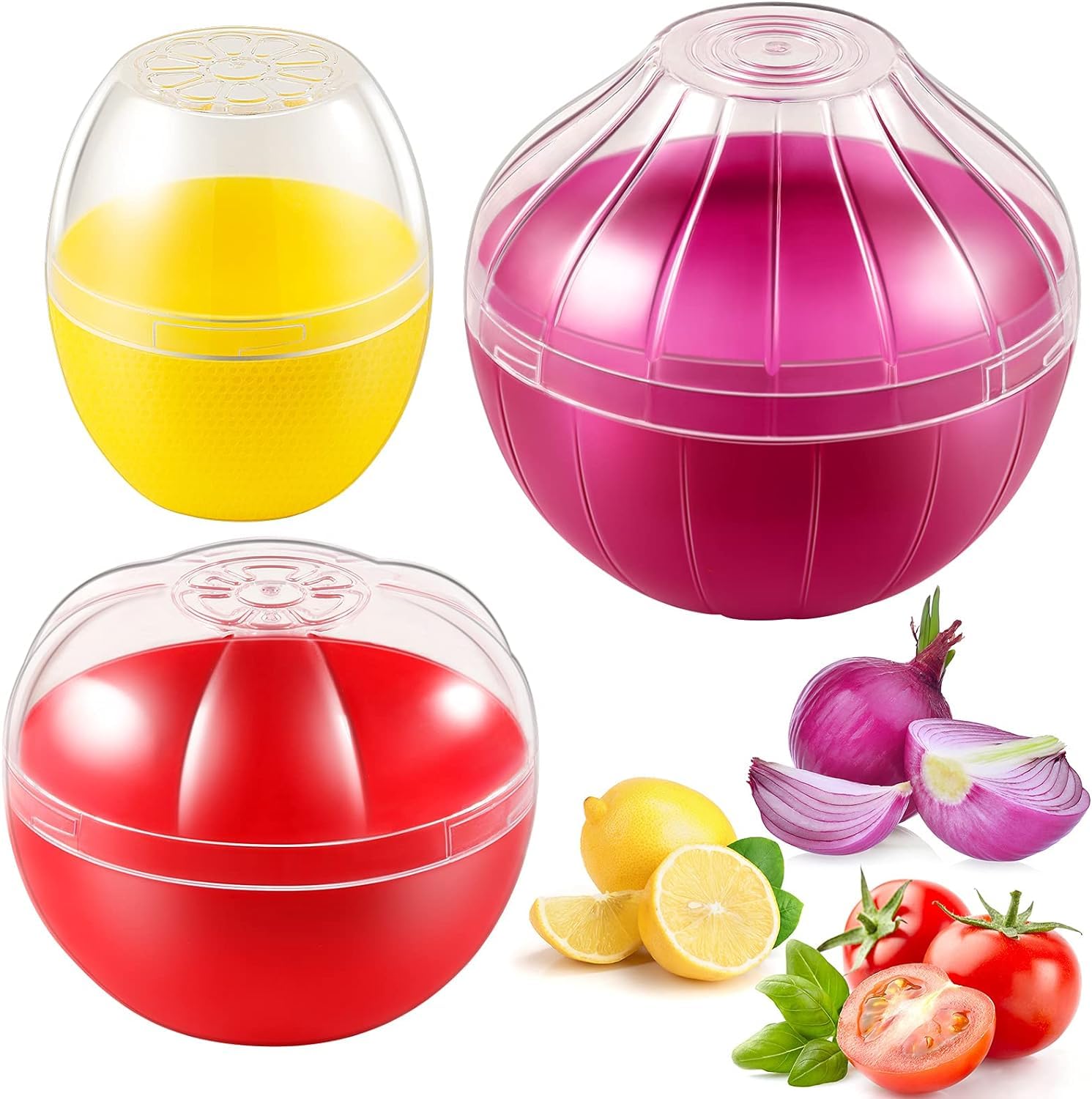 Azonee Vegetable and Fruit Storage Containers for Fridge BPA Free Reusable Food Saver Tomato Lemon Onion Keeper Holder Refrigerator Vegetable Crisper for Making Food Stays Fresh Longer 3 Pieces