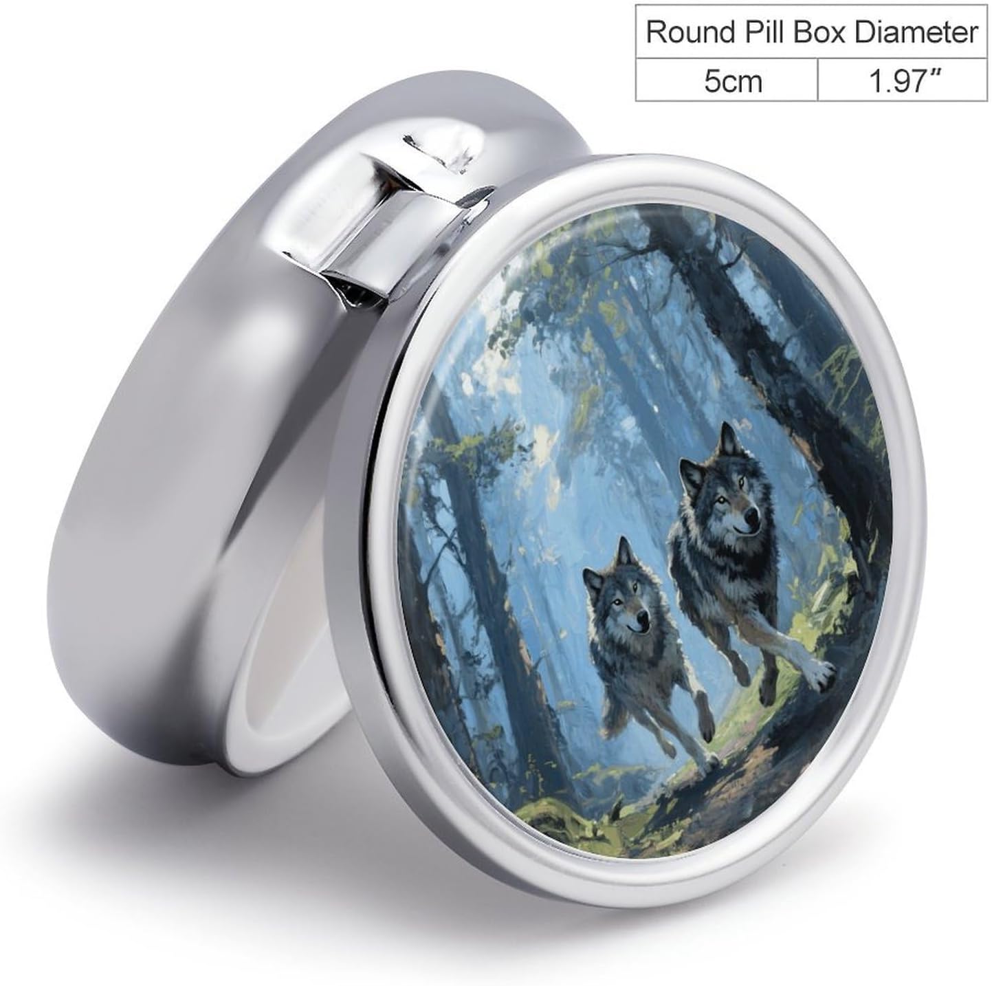 Wolf Forest Pill Case 3 Compartment Round Pill Box image 2