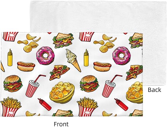 Hand Towels, Highly Absorbent Soft Cotton Towels for Bathroom Gym Shower Workout, Cute Food Ketchup Potato Chips Towels 16 x 27 inches