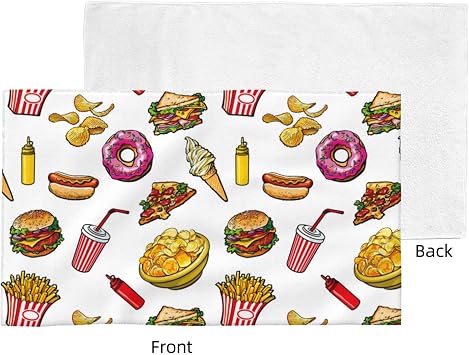 Hand Towels, Highly Absorbent Soft Cotton Towels for Bathroom Gym Shower Workout, Cute Food Ketchup Potato Chips Towels 16 x 27 inches