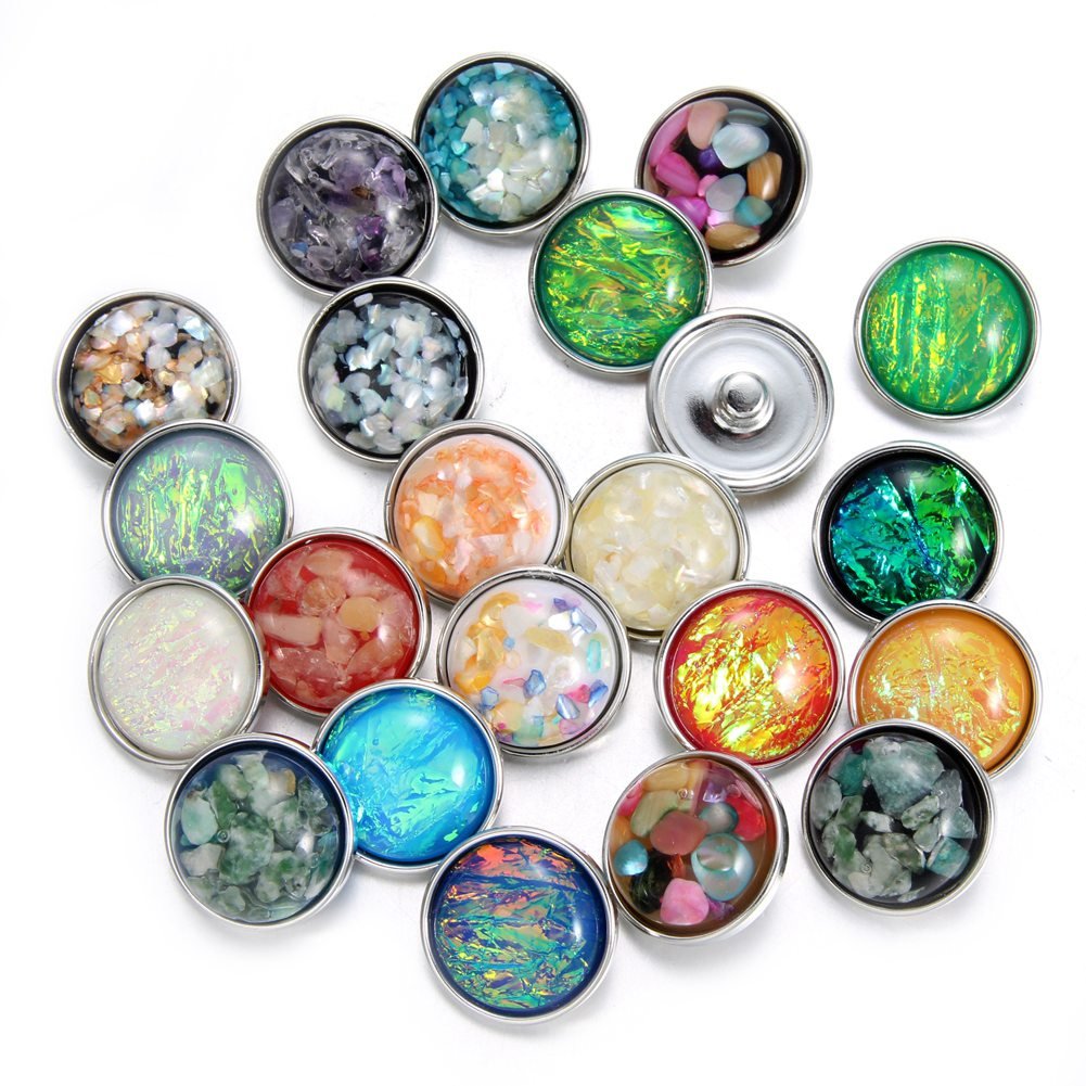 Soleebee 24 pcs Bouton Pression en Cristal Coquille Opale Bijoux Charms de 20mm