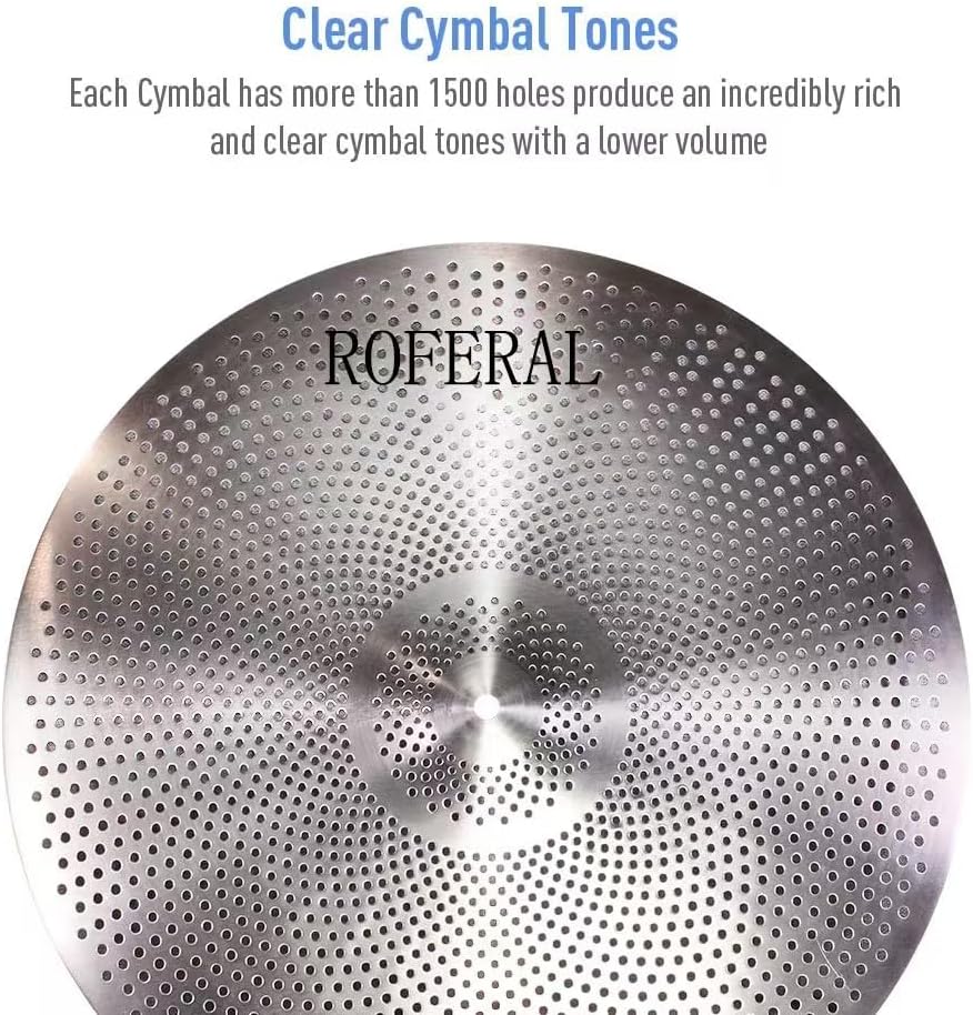 Low Volume Cymbal Pack Mute Cymbal Set 5 Pieces, 14"hi-hat+16"crash+18"crash+20"ride,sliver
