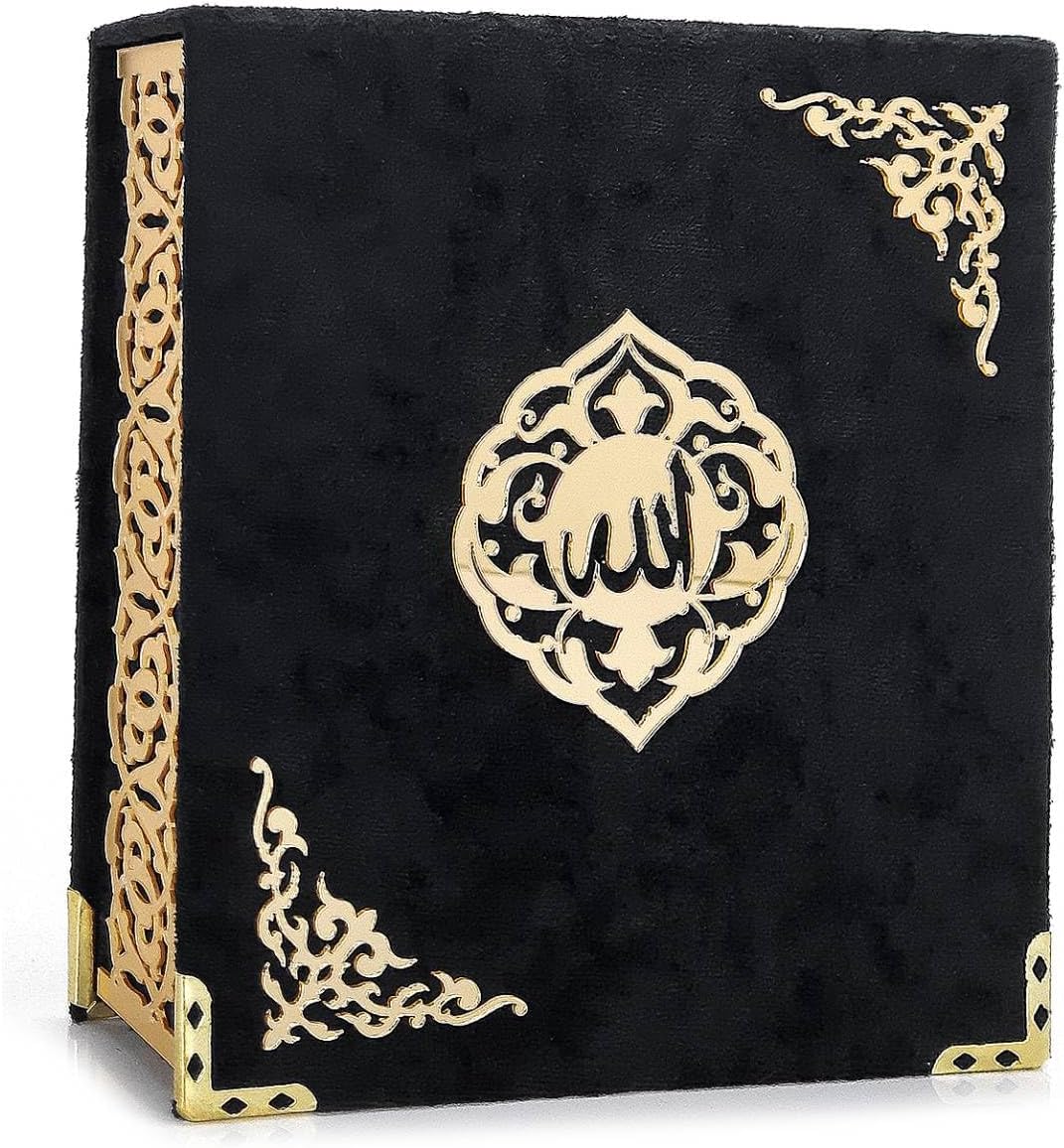 ihvan online, The Holy Qur'an Set, Islamic Prayer Gift Box with Pocket-sized Velvet Covered Quran, Tesbih, Inner Lid Names of Allah (Asmaul Husna), 3 Pieces for Ramadan & Eid & Dowry Gifts, Black