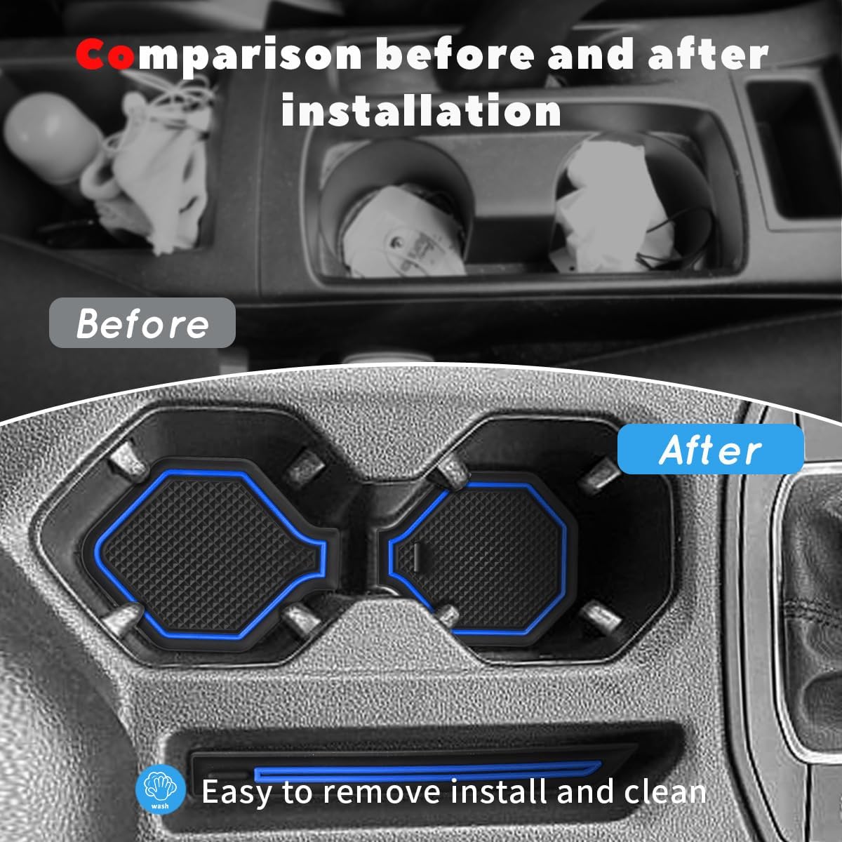 Auovo Protector Mats for Volkswagen Jetta Accessories 2025 2024 2019-2023 Custom Fit Cup Holder Inserts Liners Coasters Anti Dust Mat Car Interior Trim(4pcs/Set)(Blue) image 2