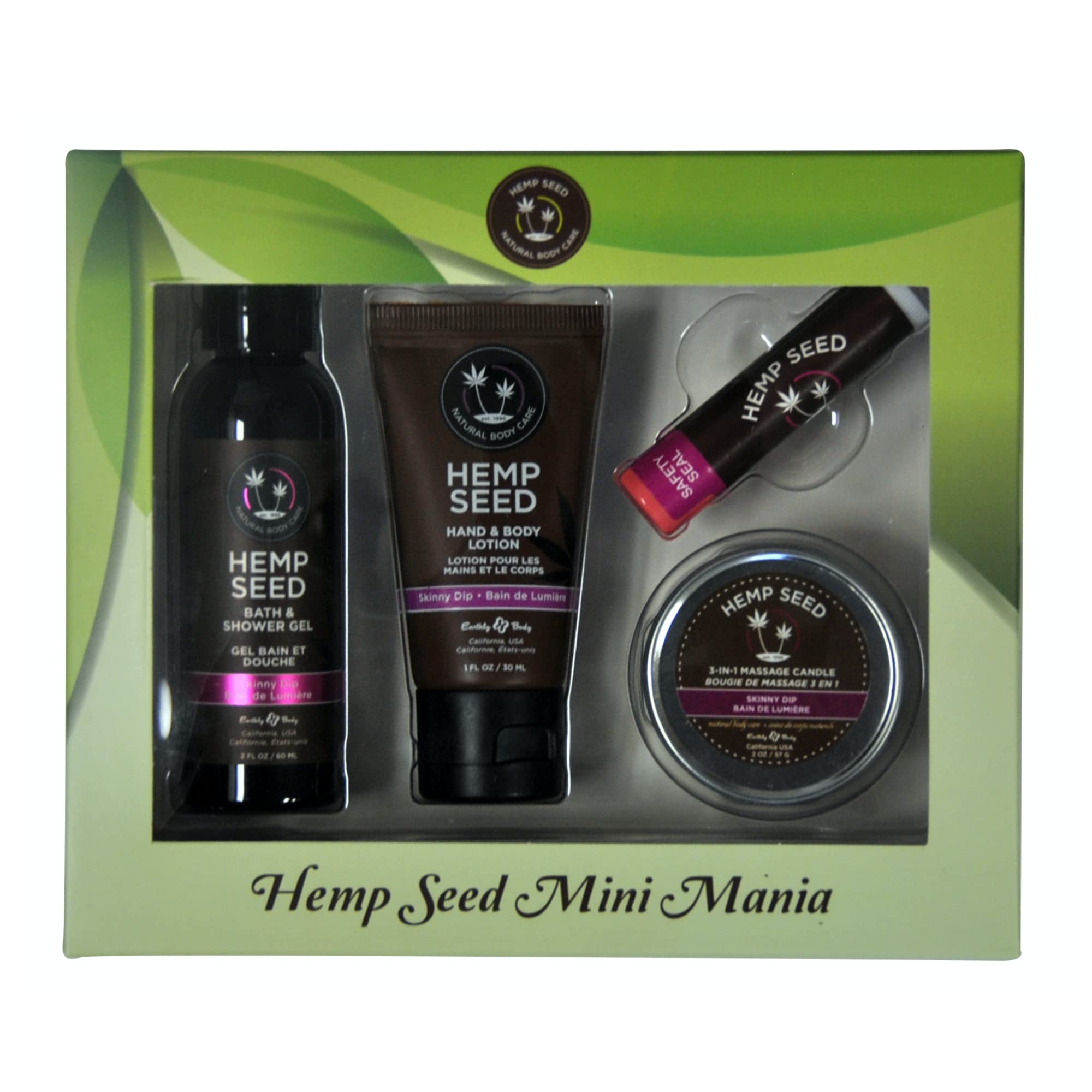 Hemp Seed Mini Mania Travel Set, Skinny Dip Includes Bath & Shower Gel (1 oz
