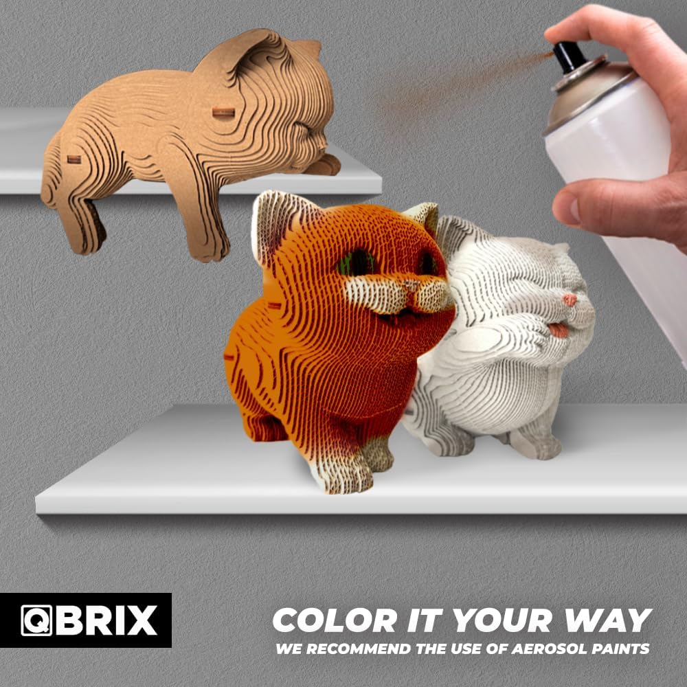 QBRIX Another 3 Cats 3D Puzzles for Adults, 3D Model Kit for Teens, DIY Crafts for Home Decor, Original Gift for Boys&Girls 14+, Cardboard Model Building Kit