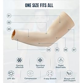 Aegend Sun Protection Cooling Arm Sleeves Sun Sleeves for Men & Women for Cycling, Running, Basketball, Football, Golf, Volleyball, Driving, Light Beige 2 Pairs