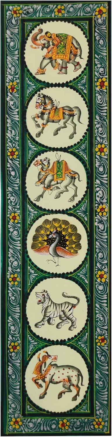 Purpledip Silk Cloth Painting India Fauna: Set of 2 Collectible Indian Miniature Art Unframed Vertical Wall Hangings (12479F)