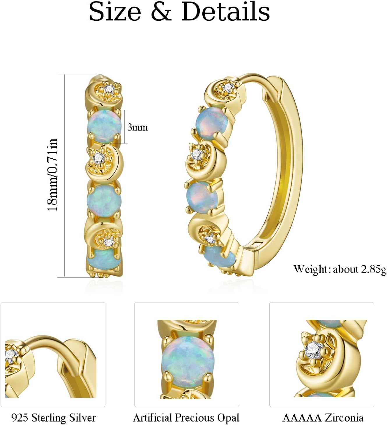 GW 18mm Gold Huggie Hoop Earrings for Women with Blue Opal, 18K Gold Plated Opals Jewelry for Lady, Cute Everyday Ear Jewelry for Wife, Mom, Friend, Birthday Anniversary