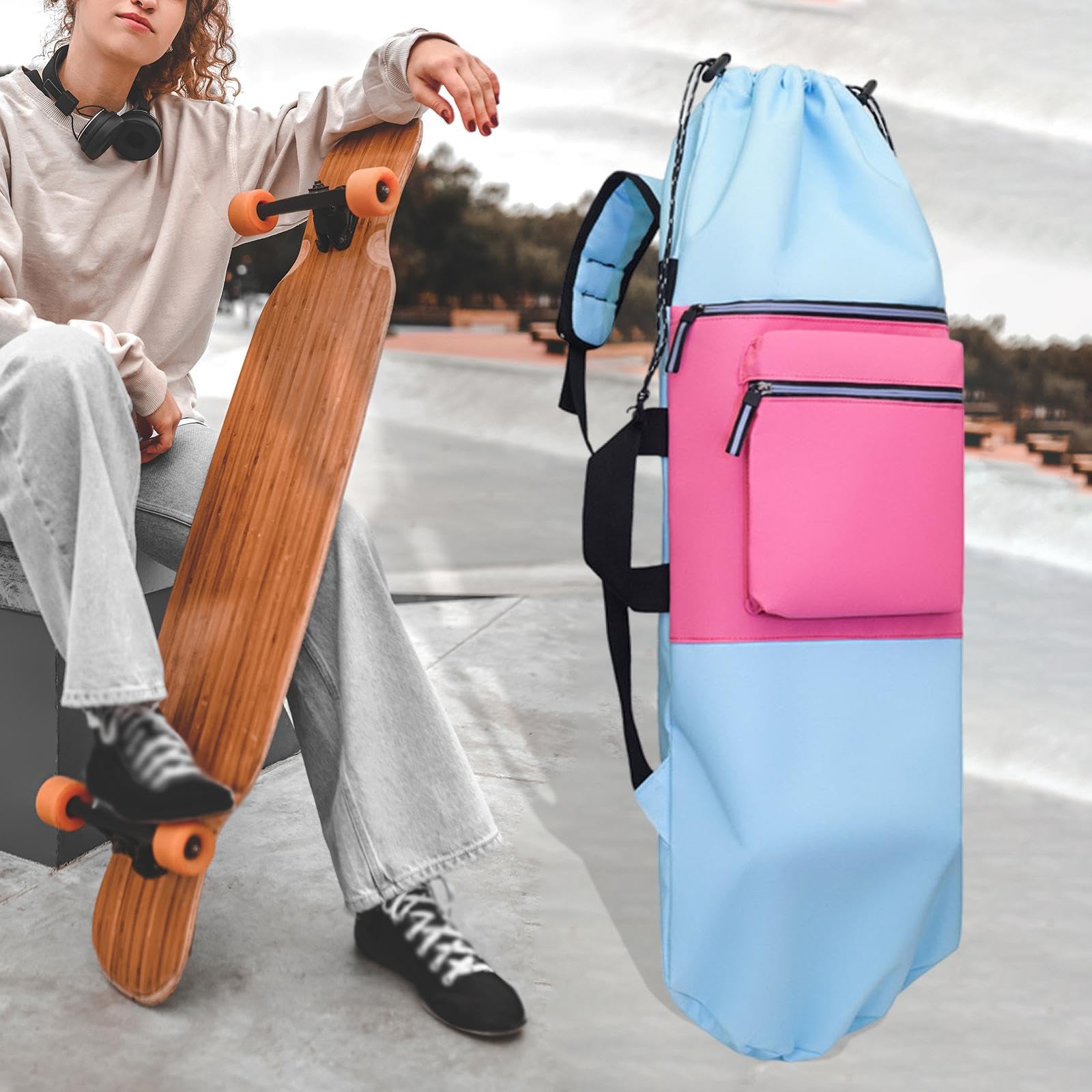 Sac à Dos de Skateboard avec Fermeture à Cordon, Organisateur léger et Bretelles réglables pour Les activités de Skate et de Plein air