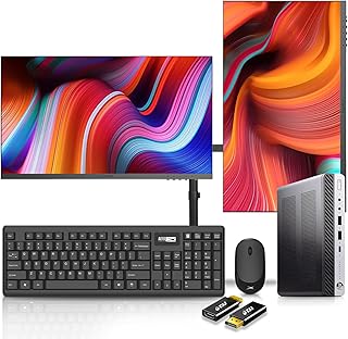 HP EliteDesk 800 G4 DM and 24 inch Computer Monitors + Dual Monitor Mount Stand, Intel Core i5-8500 up to 4.1GHz,16GB Ram 256GB NVMe SSD,WiFi,BT,HDMI,DP,Windows 11 Pro (Renewed)