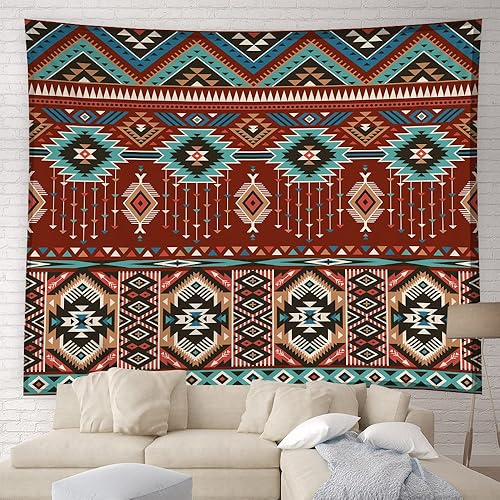 YSATNSFT Tapiz azteca, occidental, suroeste, tribal, navajo, étnico, retro, bohemio, diseño geométrico abstracto, decoración del hogar, manta de
