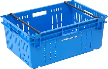 The Workplace Depot Bale Arm Crate   45L Stackable, Nestable & Ventilated Food-Grade Polypropylene Storage Crate with Ergonomic Handles   Ideal for Warehouses, Food Processing, Retail & Logistics