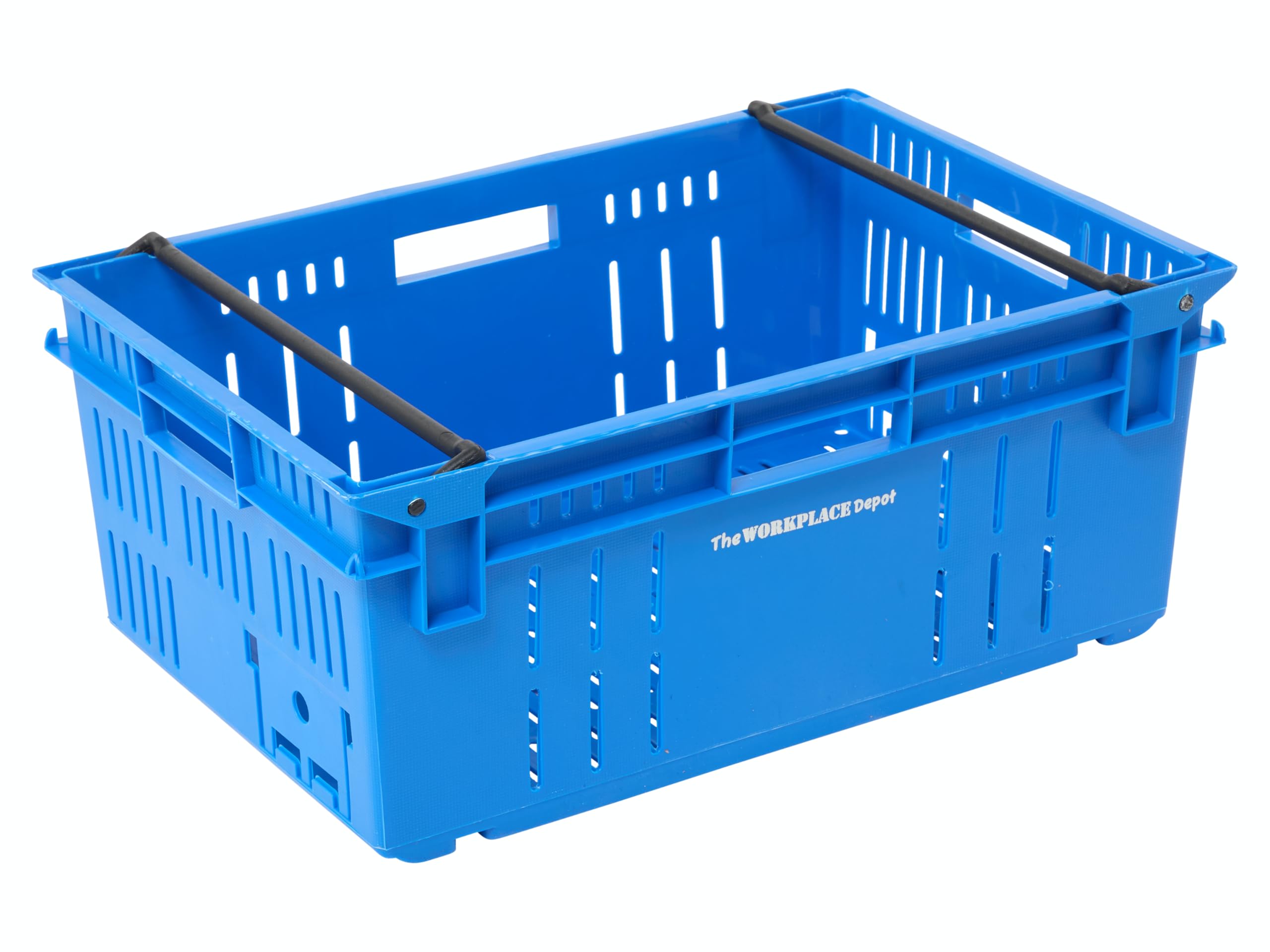 The Workplace Depot Blue Bale Arm Crate – 45L Stackable, Nestable & Ventilated Food-Grade Polypropylene Storage Crate With Ergonomic Handles – Ideal For Warehouses, Food Processing, Retail & Logistics