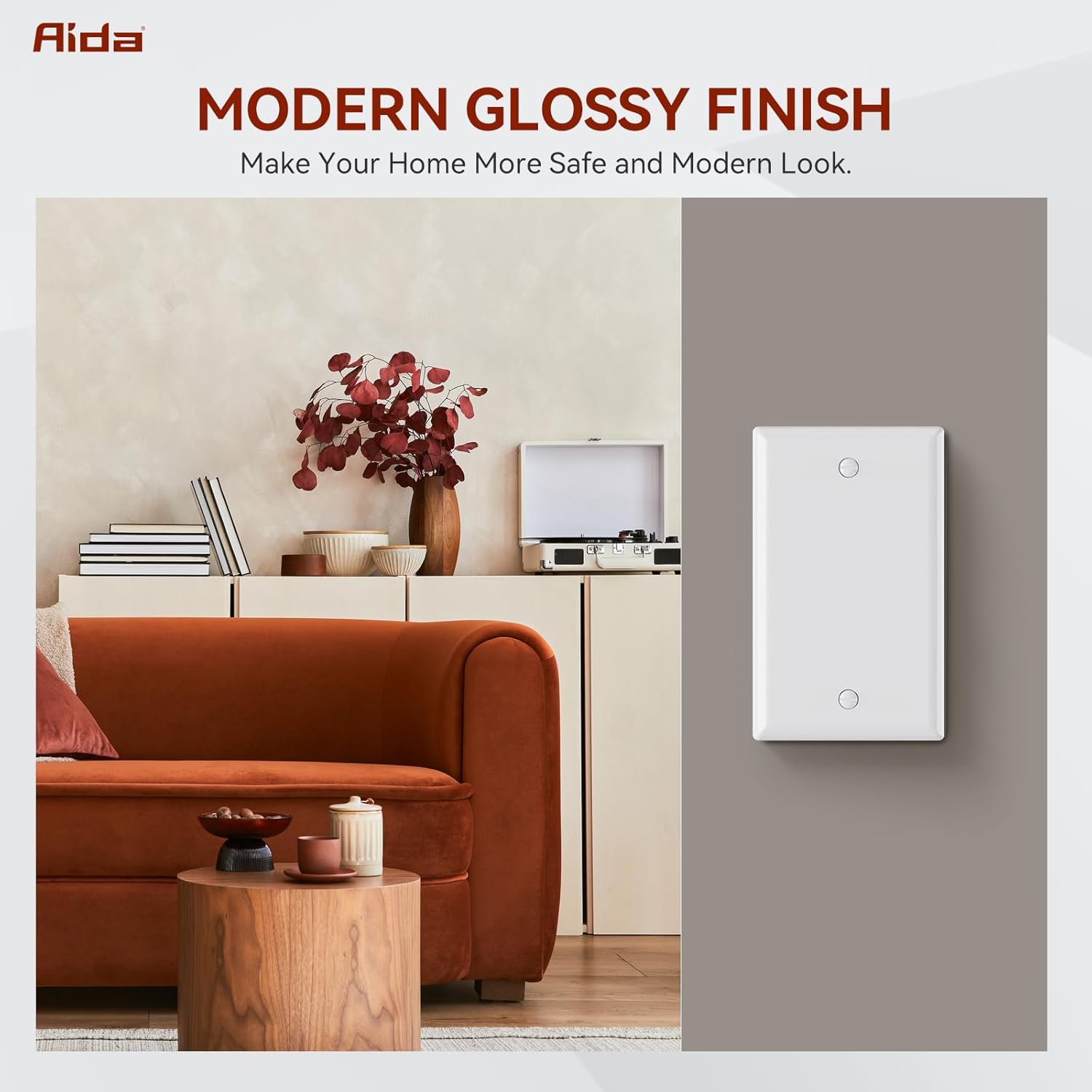 AIDA Standard Blank Wall Plate Cover - 1 Gang, Glossy White Unbreakable Thermoplastic Junction Box Cover for Unused Electrical Outlet Cover, 10-Pack, UL Listed, 4.5" H x 2.75" L